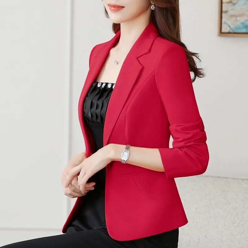 （red  1）Yellow Suit Fall Jacket For Women Solid Slim Business B Ladies Black