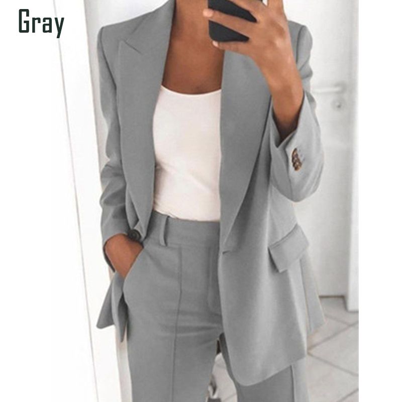 （Gray）2022 Women Fashion Casual Suits Chic Office Lady Slim B Jacket Coat