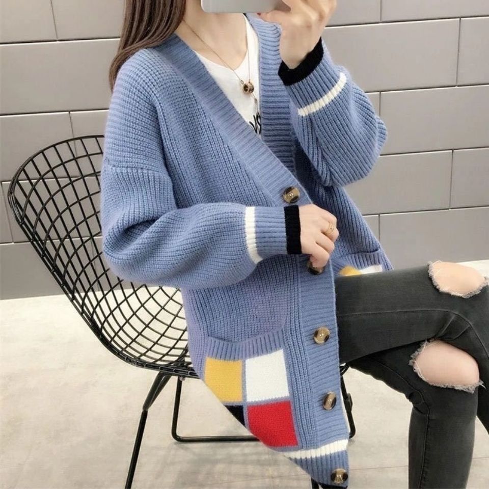 Cashmere Tops Cardigans Woman Fashion Aesthetic Luxury Designer-Blue