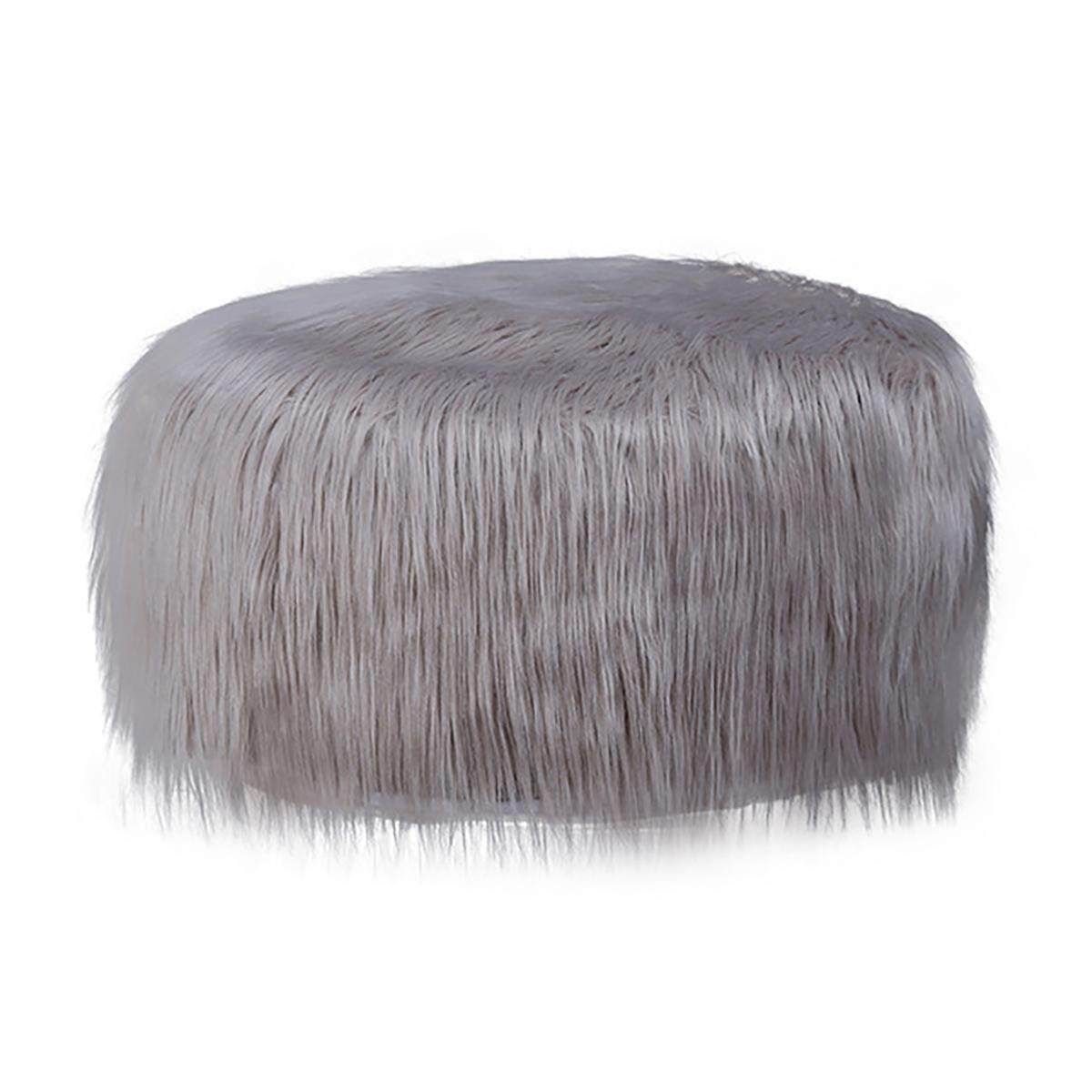 Luxury Faux Fox Fur Inflatable Foot Stool Home Decor Chair Sofa Footstool Rest Seat Light Gray