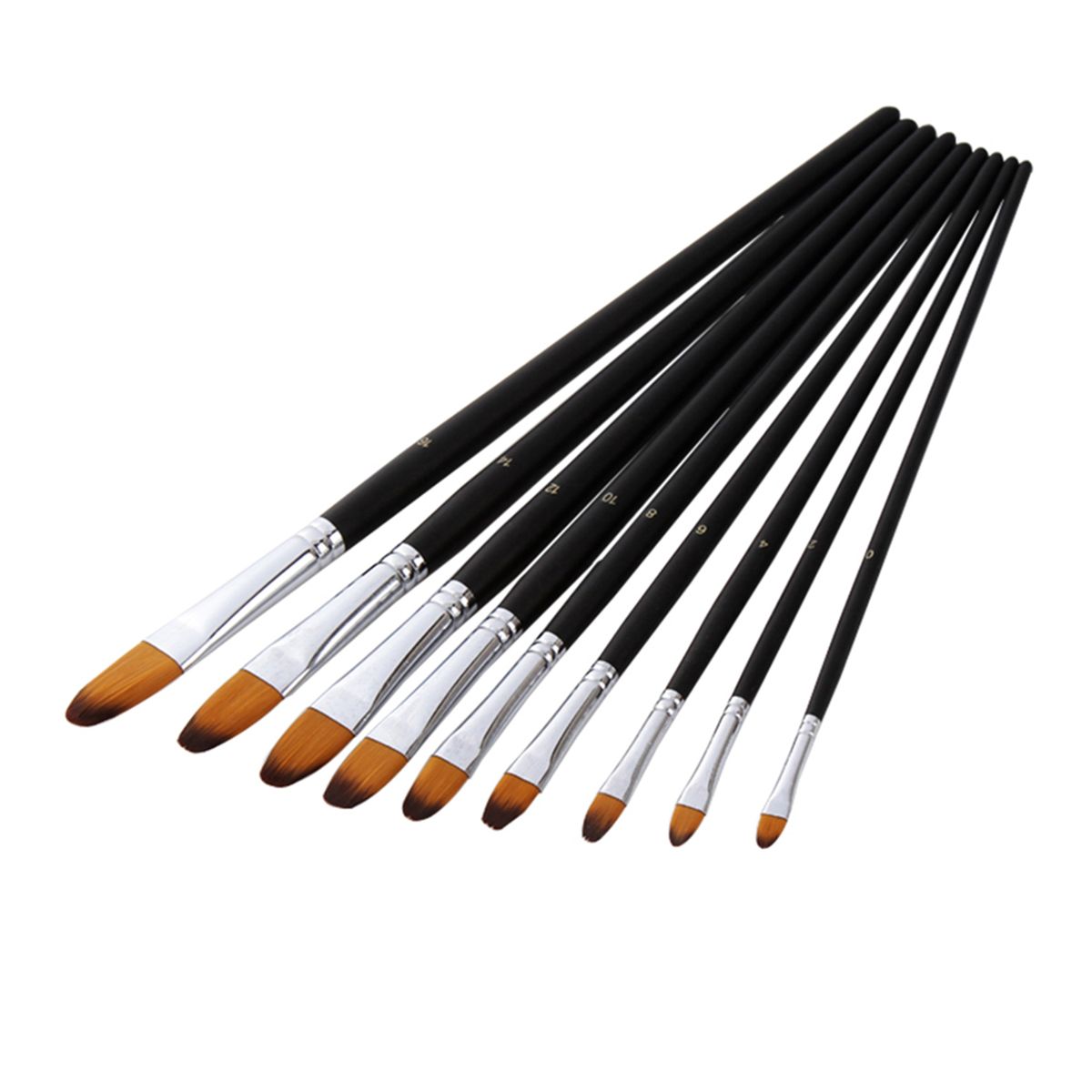 9pcs Professional Artist Paint Brushes Set Black Long Wooden