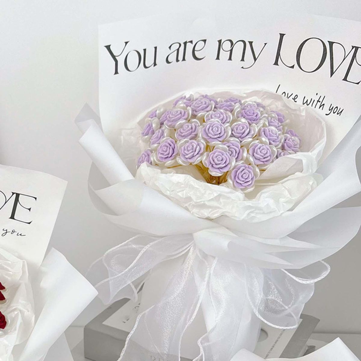 Flower Bouquet Craft Flower Making Set For Birthday Violet 21pcs