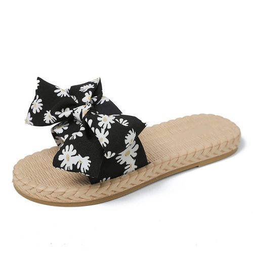 Ladies Fashion Fancy Flat Slippers-Black