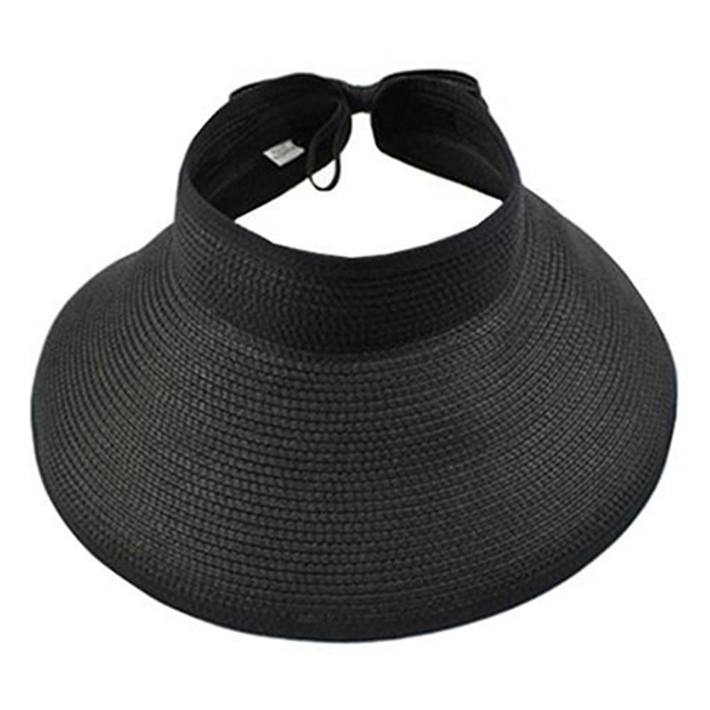 Women's Summer Wide Brim Roll Up Foldable Sun Beach-Black