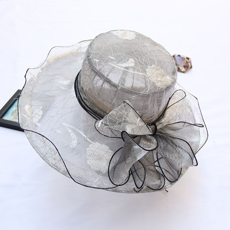 （Gray）Ymsaid 7 Color Elegant Women's Church Hats Female Beach Hat Summer Gorras Sun Hat Wedding RA