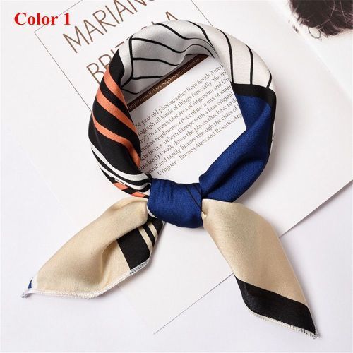 HOOH 1PC New Fashion Women Vintage Square Scarf Silk Feel Satin Scarf Skinny Elegant Head Neck Hair Tie Band Hair Band 50*50cm(#Color 1) HON