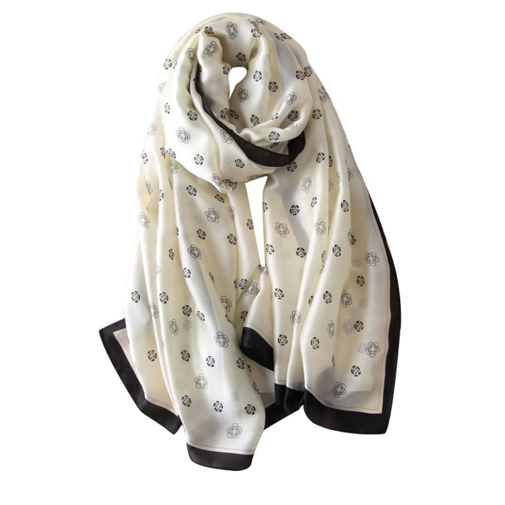 Women Stylish Floral Print Long Neck Scarf Hijab-F45 Beige