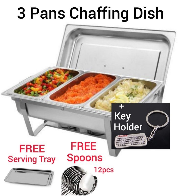 3 Pan Warm-Serve Food  Catering Chafing Dish+Gift+Key Holder