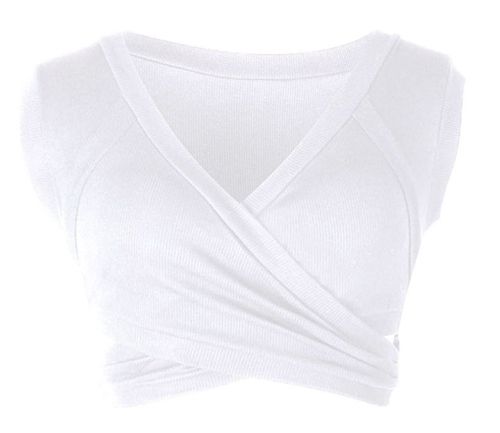 (White)Women V Neck Sleeveless Tank Top Ladies Bandage Vest Crop Tops Summer Casual Female Short Tanks Woman Clothes Solid Color  S-XXL WAR