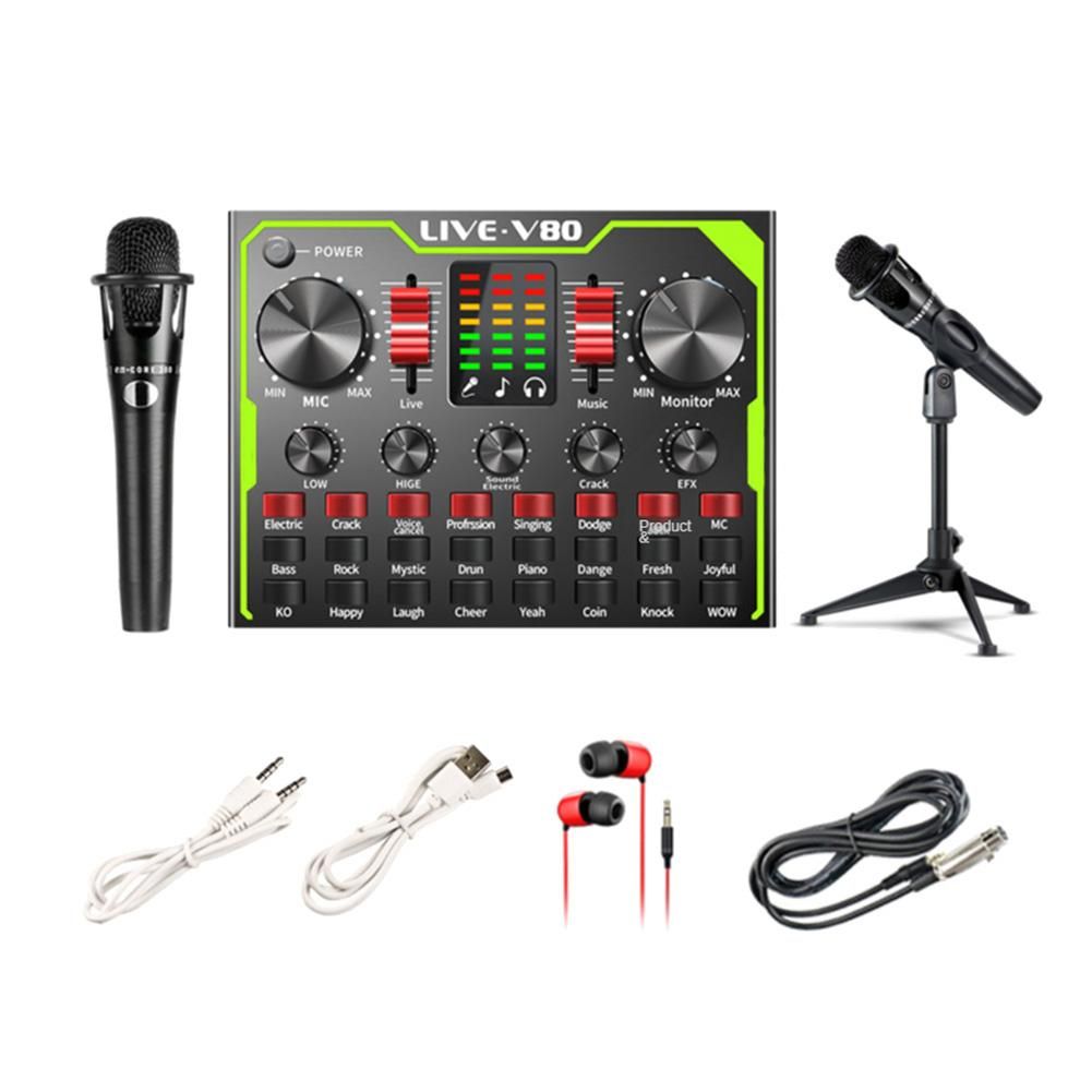 E300 Microphone Wireless Bluetooth for Live Streaming V80 Sound Card Professional Studio Condenser Microphone Tripod