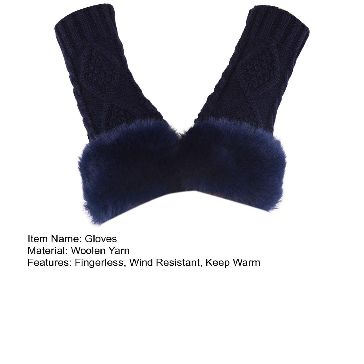 1 Pair Female Long Lady Arm Sleeves Mittens Navy Blue