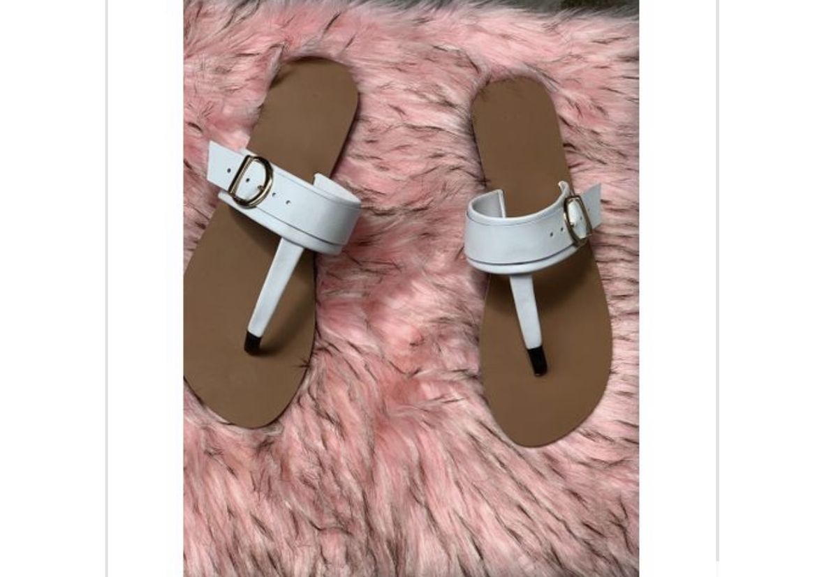 Ladies Leather Flat White Slippers