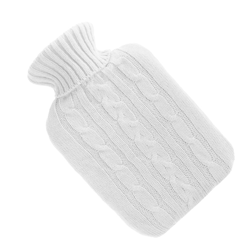 Knitted Cover Hot Water Bottle 2 L Heat Pad Relaxation Heat Pad White