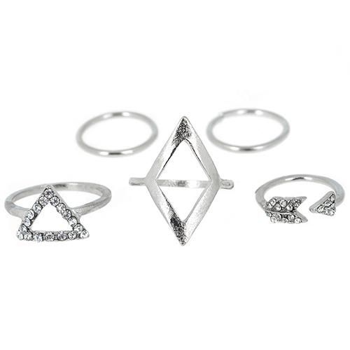 5 Pcs/Set Rhinestone Above Knuckle Midi Ring Finger-Silver