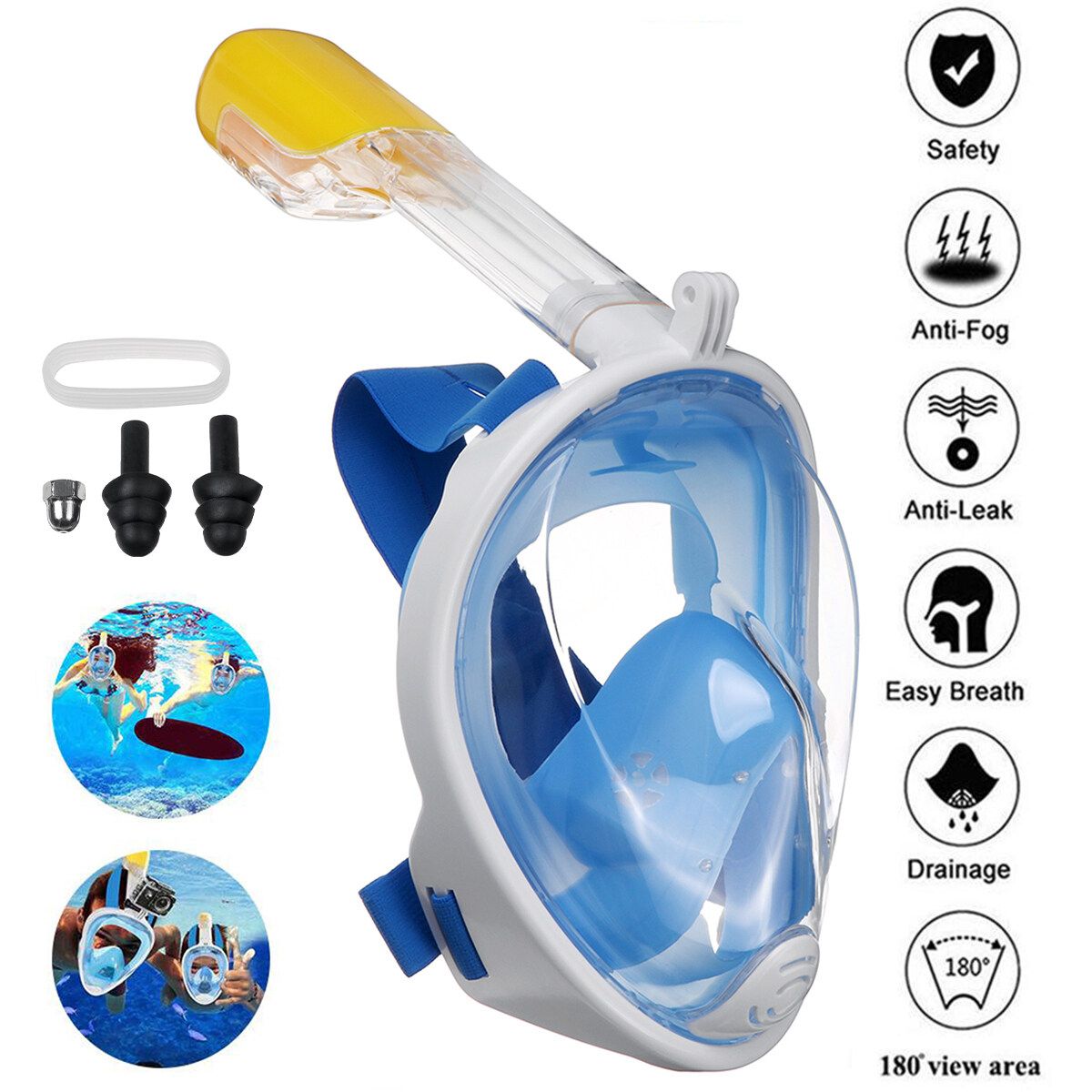 Diving Underwater Anti Fog Full Face Snorkeling Snorkel For Women Men Blue