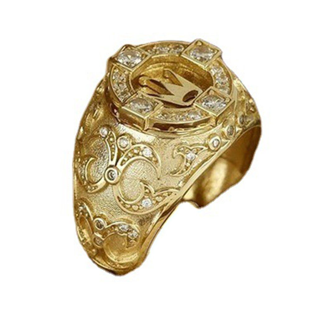 Men's Luxury Jewelry 18k Gold  Rown Natural Diamond Ring Birthday Present-gold-8#
