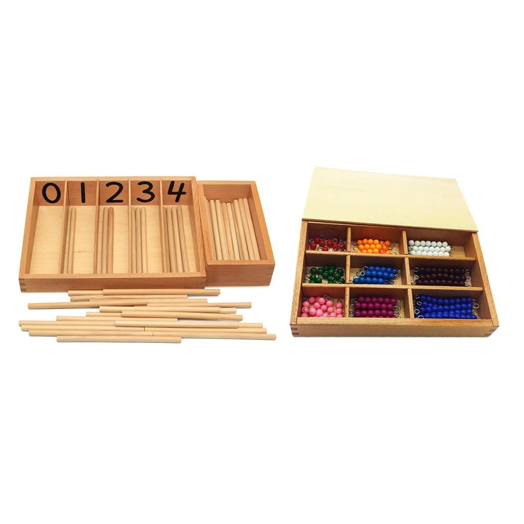Montessori Checker Board Beads Box Set & Numbers Sticks Family Version