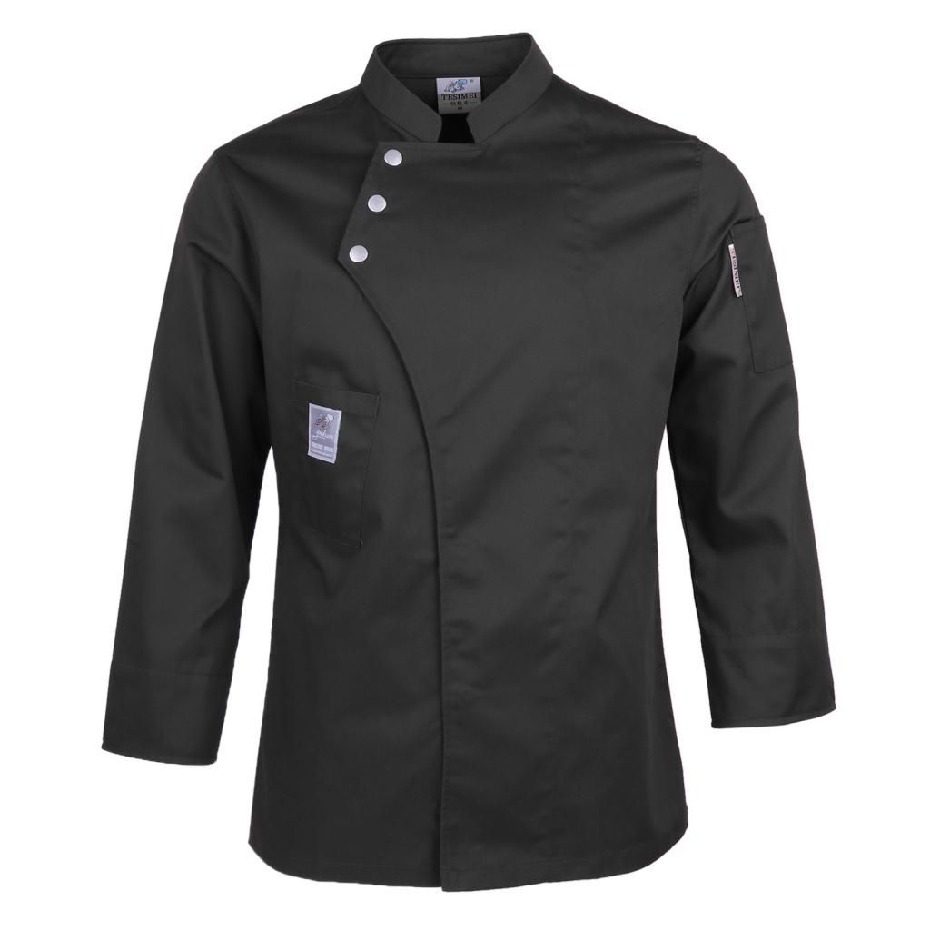 Women Men Chef Jacket Coat Shirt Waiter Waitress Uniforms Black XXL