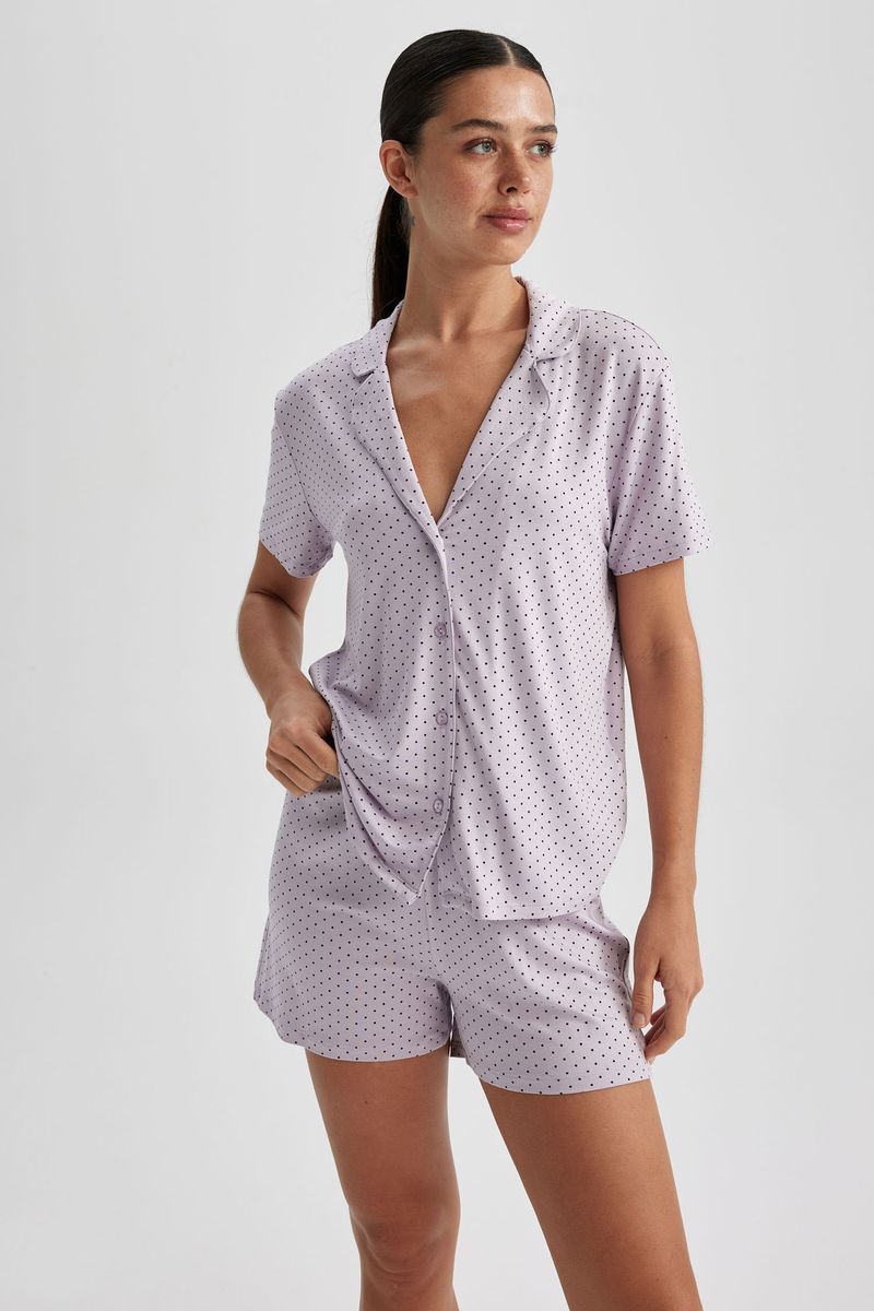 2 Piece Woman Casual Regular Fit Short Sleeve Homewear Knitted Sets - Purple