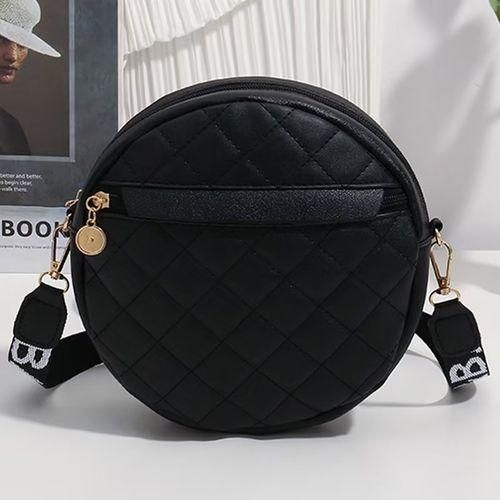 Women Round Crossbody Bag Leather Small Shoulder Bag For Ladies Black