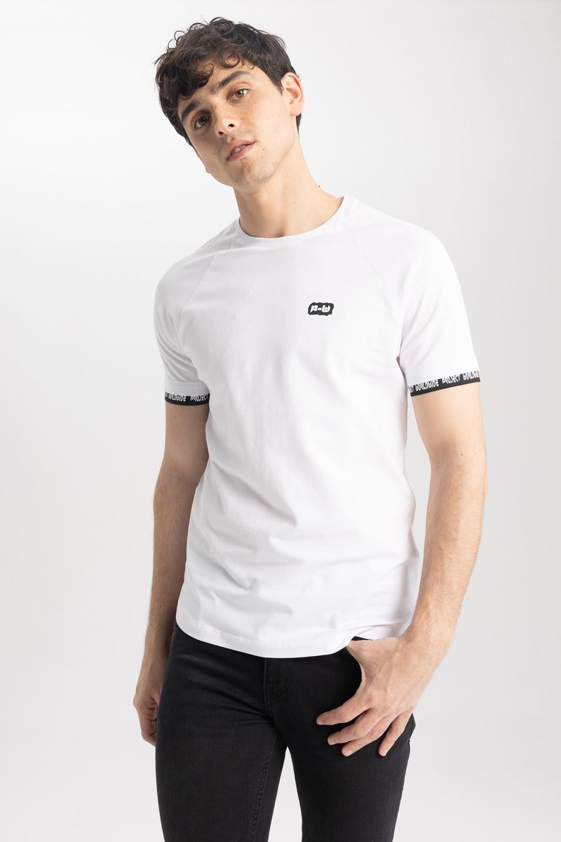 Man Young Muscle Fit Crew Neck Short Sleeve Knitted T-Shirt - White
