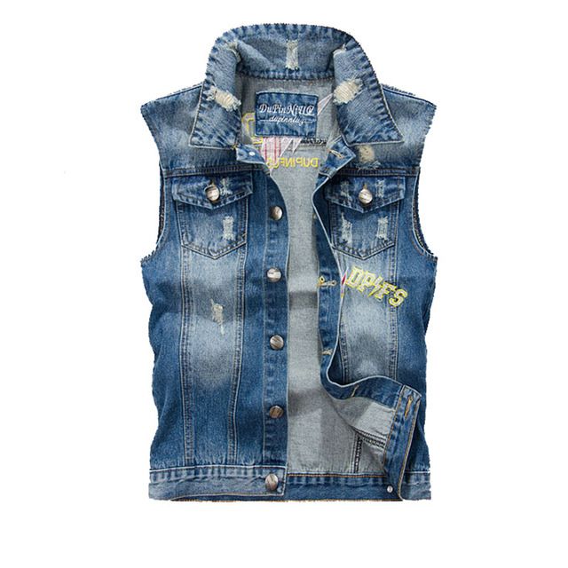 High Quality Men's Denim Vest New Designer Embroidery Vintage Retro Blue Jacket