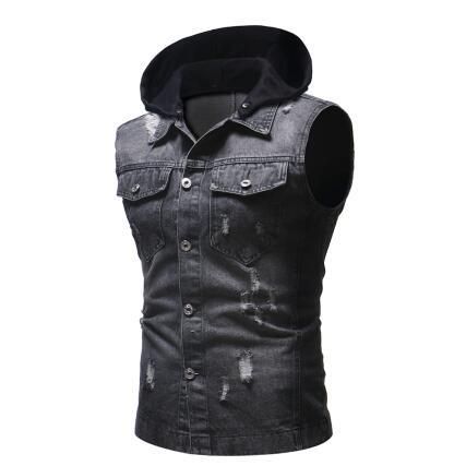 Autumn Winter Men Ripped Distressed Jeans Vest Vintage Sleeveless Denim Jacket