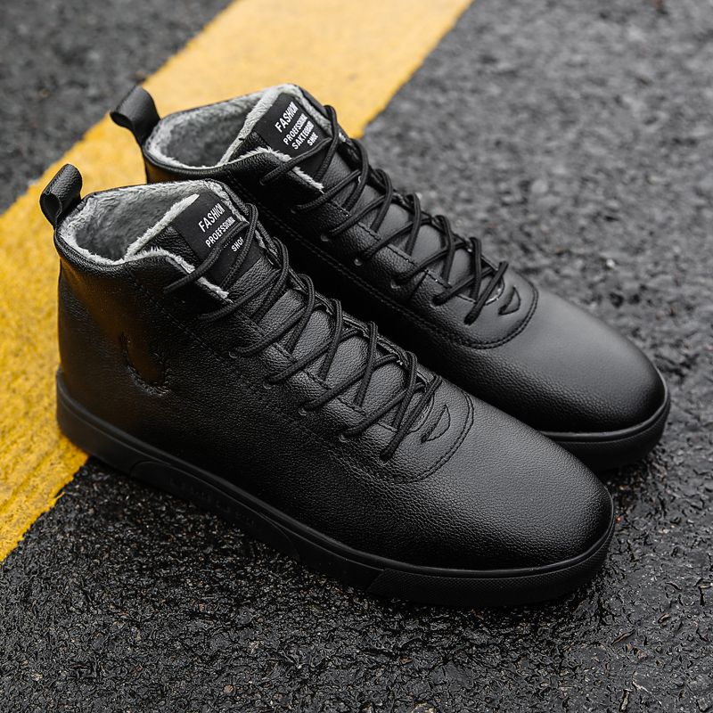 2022 Man Winter Warm Plush Casual Shoes Men Outdoor Red Sneaker Male Board Flats Women High Top Ankle Snow Boot Skate Footwear-warm Plush-black