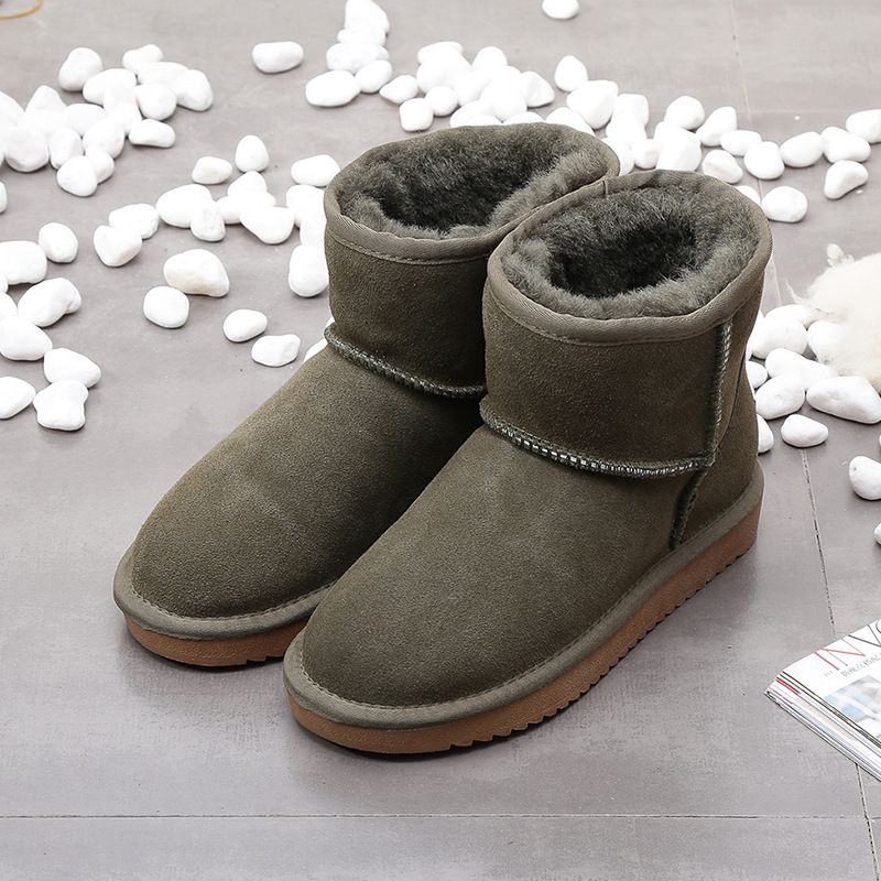 Australia Classic Snow Boots Men Shoes Thick Plush Warm Winter Boots Genuine Leather Ankle Boots Artificial Wool Men's Boots-Army Green