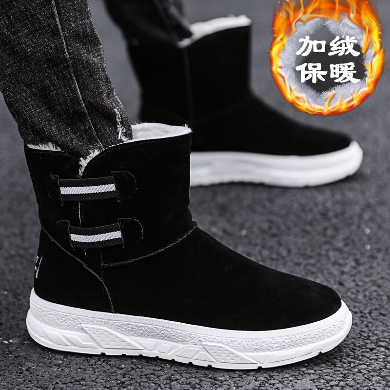 Warm Plush Snow Boots Winter Outdoor Casual Short Boots Cold Resistance Men-Black
