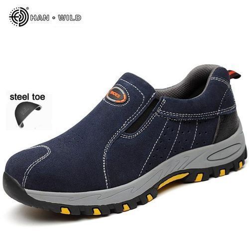 Men Work Safety Shoes Steel Toe Cow Leather  Puncture-proof Outdoor Shoes