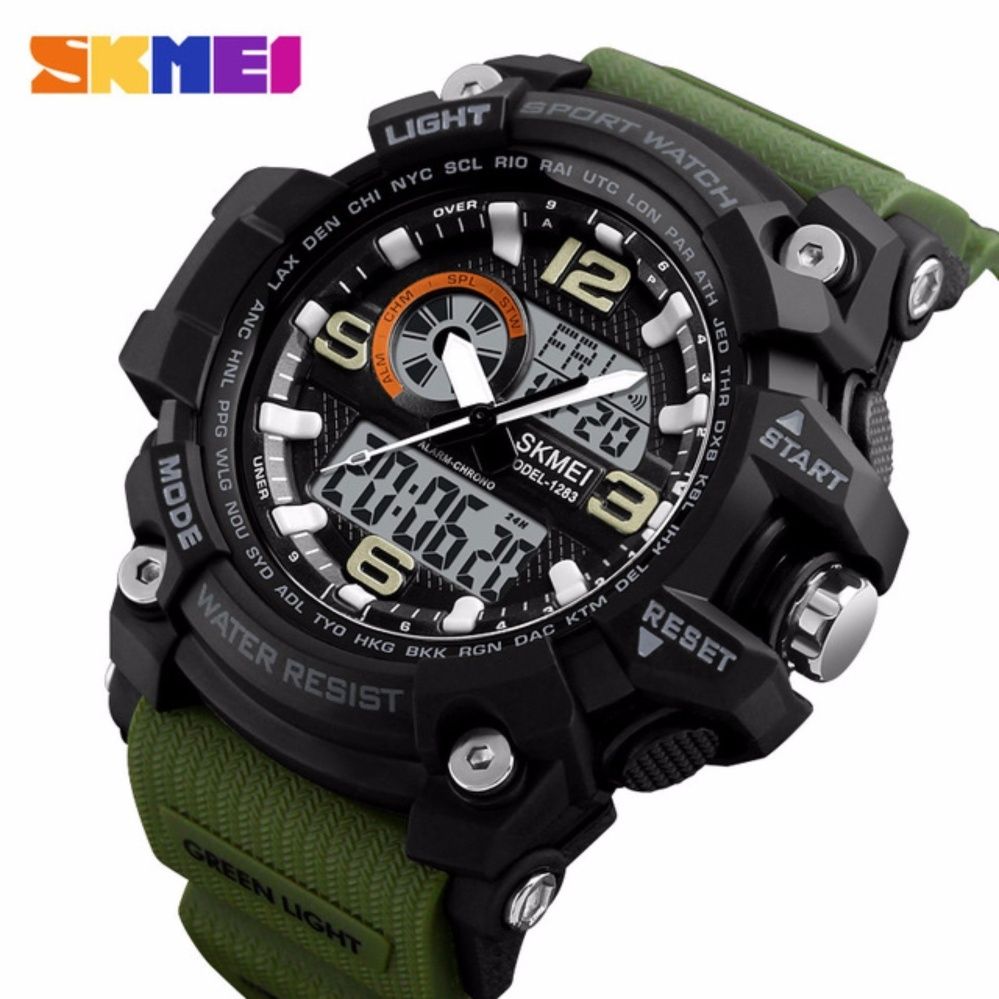 Sports Watches Men Fashion Multi-function Chronograph Digital Quartz Dual Display Wristwatches Relogio Masculino XFCS 1283