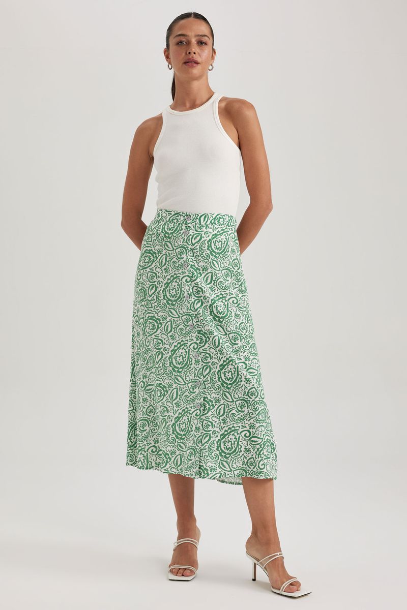 Woman Casual A Line Woven Skirt - Green