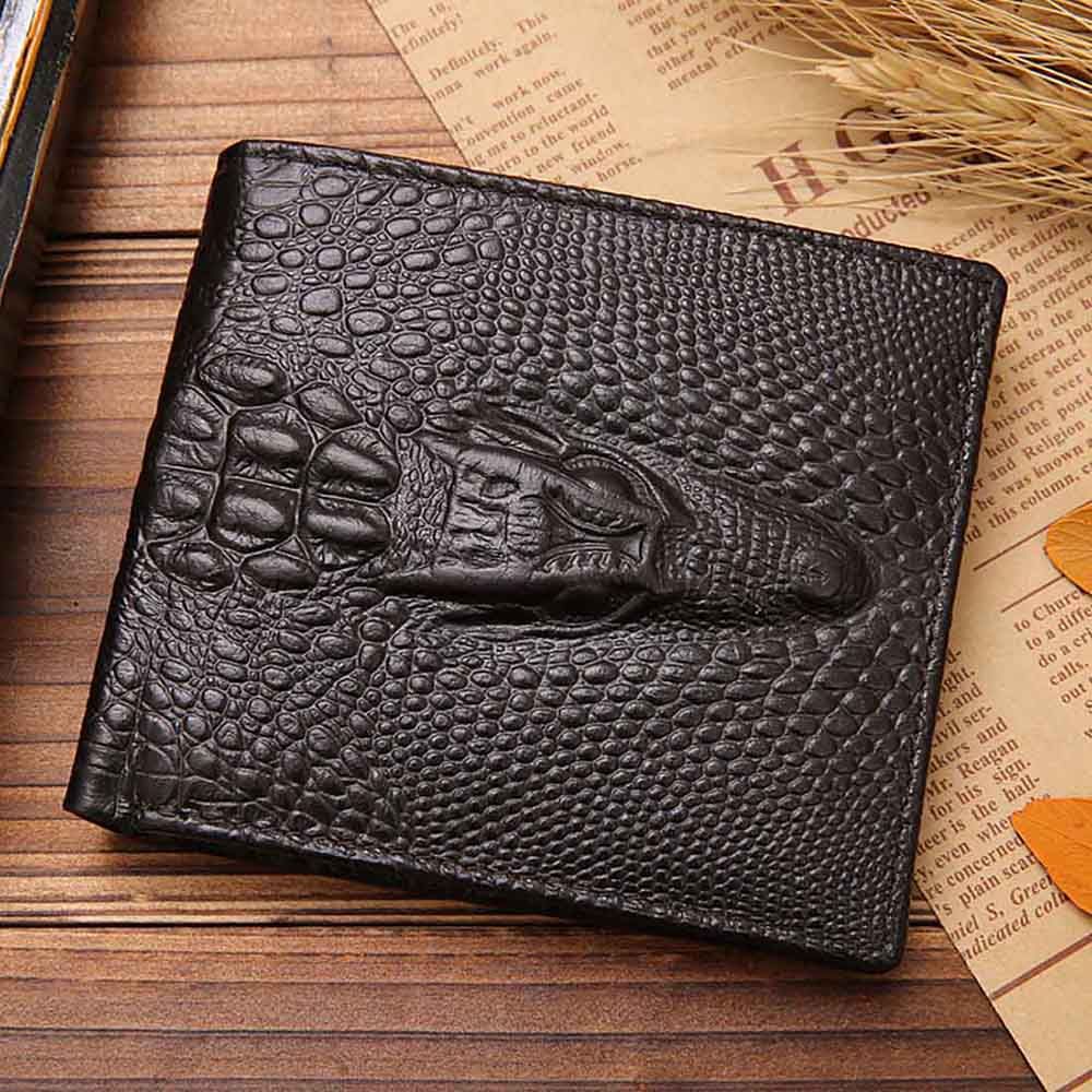 Genuine Leather Men Wallets Crocodile Pattern Coin Pocket Black Short Men Leather Wallet Card Holder High Quality Male Purse(#brown2)