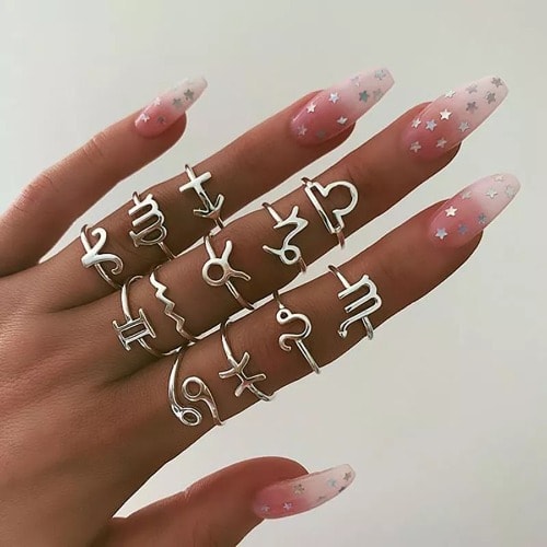 Zodiac Sign Knuckle Rings Set - 12Pieces