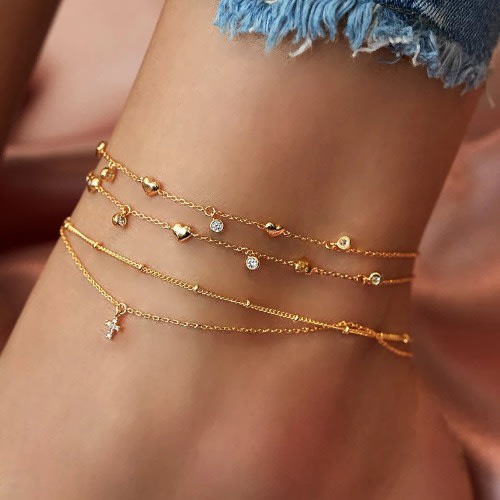 Ladies Multi Layered Ankle Leg Chain- Gold