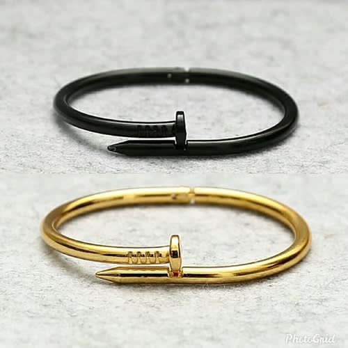 2 In 1 Fashion Nail Bracelet Titanium Steel - Black & Gold