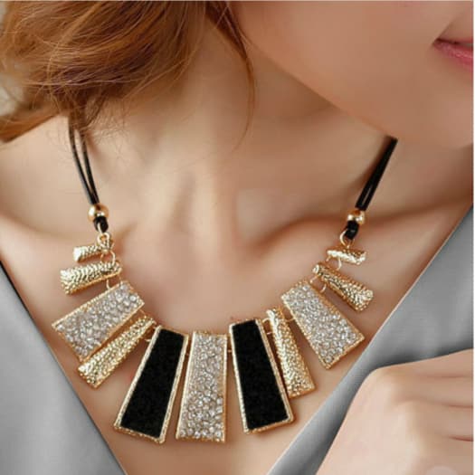 Female Rose Gold Rhinestones Dress Rope Necklace