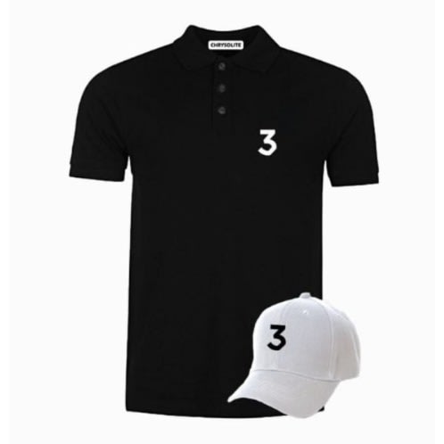 Men Plain Polo - Black With Cap