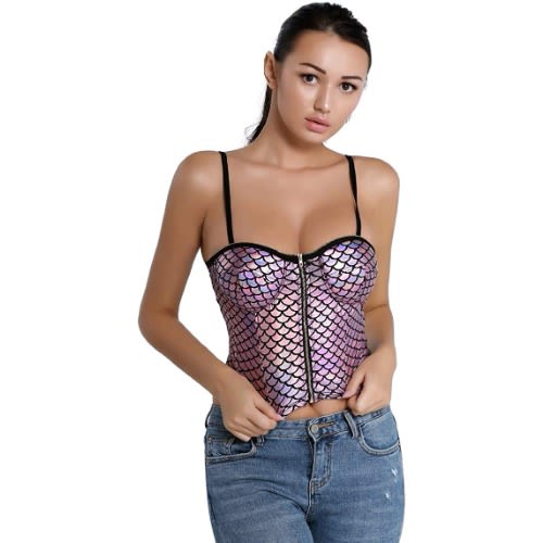 Women’s Sexy Push Up Bustier -  Crop Top Spaghetti Strap - Mermaid Fish Scale Pattern Corset