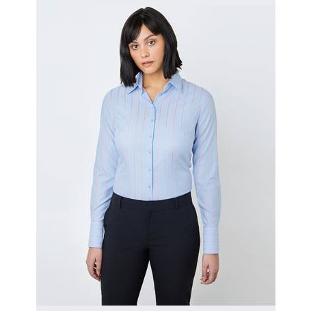 Women's Striped Fitted Shirt - Light Blue & Pink