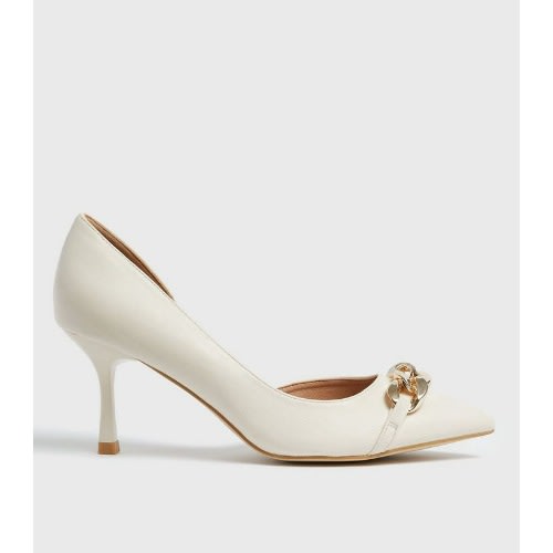 Chain Trim Stiletto Heel - Court Shoes - Off White