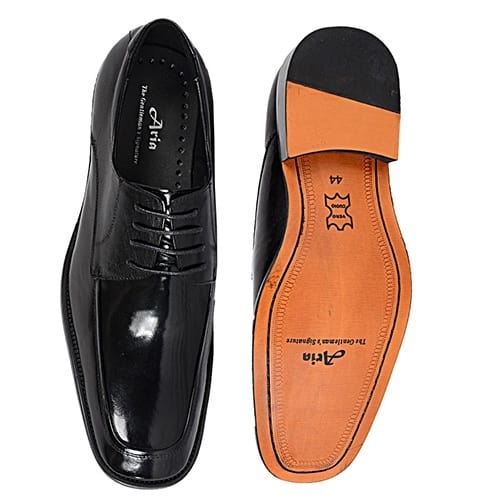 Men's Patent Leather Lace Up Shoe-Black - MSH-3047