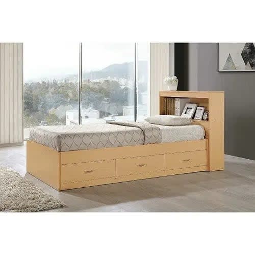 Venture Platform Bed With Drawers & Bookcase Beech