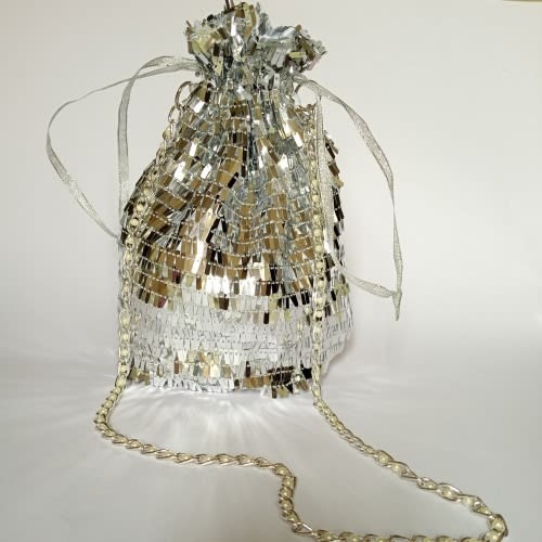 Silver Drawstring Purse