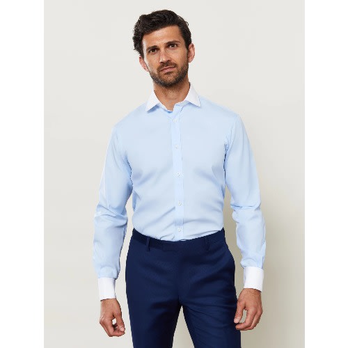 Slim Fit Blue Contrast Double Collar Cuff Shirt
