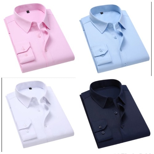 4pcs Corporate Cotton Longsleeve Shirt- Pink White Sky Blue Navy Blue