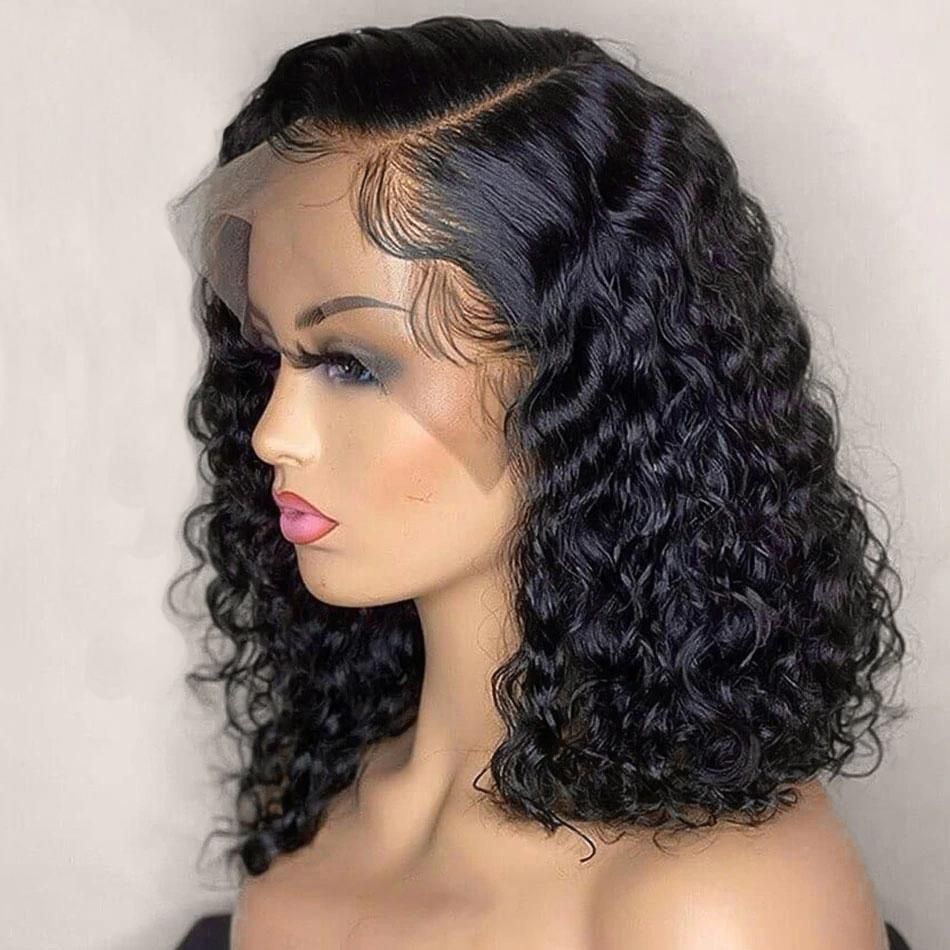 Short Curly Bob Brazilian Woman Hair Mesh Front Wiggings 13X4 Mesh Frontal 4x4 Closure Deep Wave Wigging For Black Women 180 Density