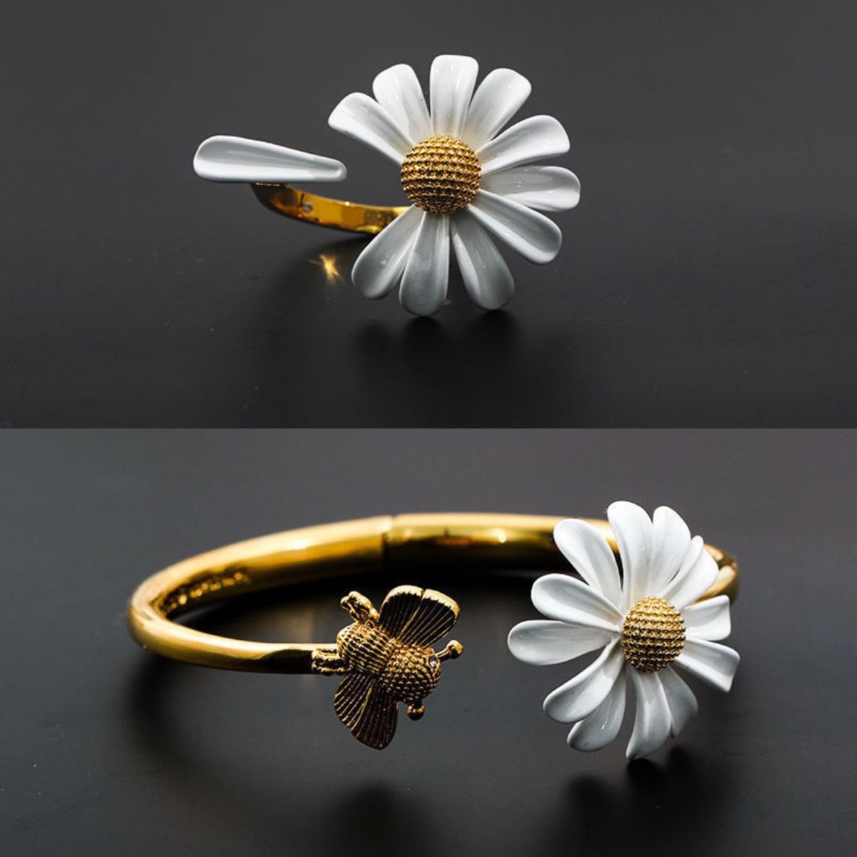 Flower And Bee Matching Ring And Bangle Pair