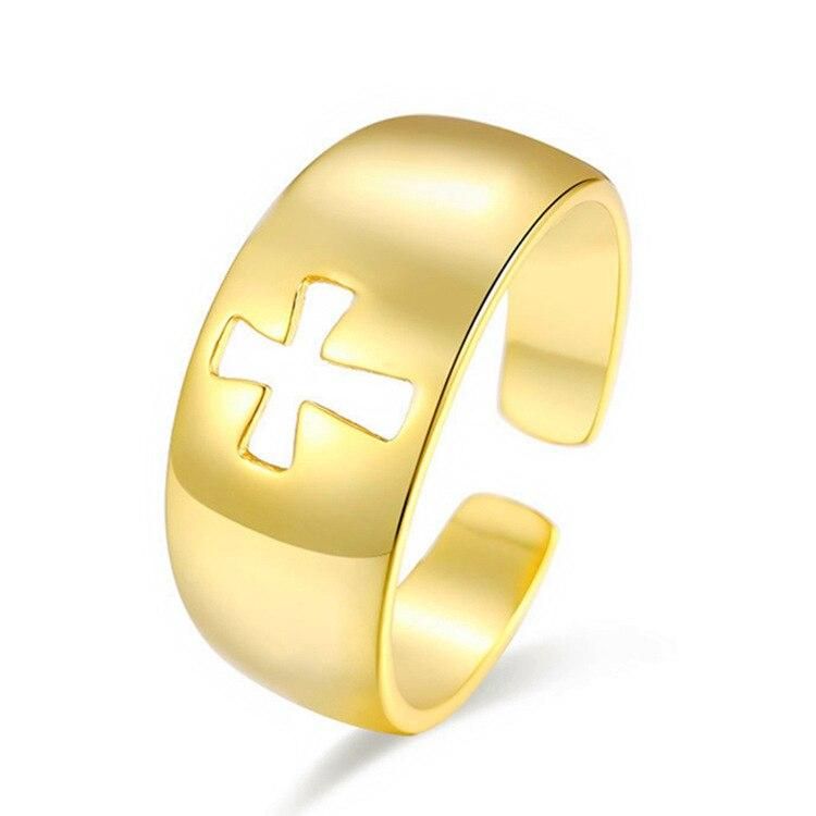 Trendy New Hollow Out Cross Open Ring Hip Hop Punk Gold and Silver Rings for Women Body Jewelry Fashion Gifts